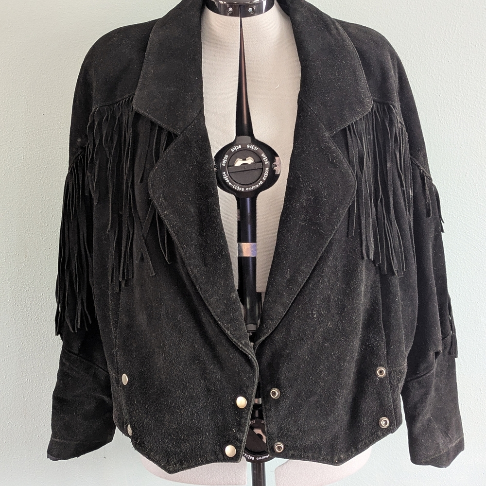 Vintage Black Fringe Leather Jacket